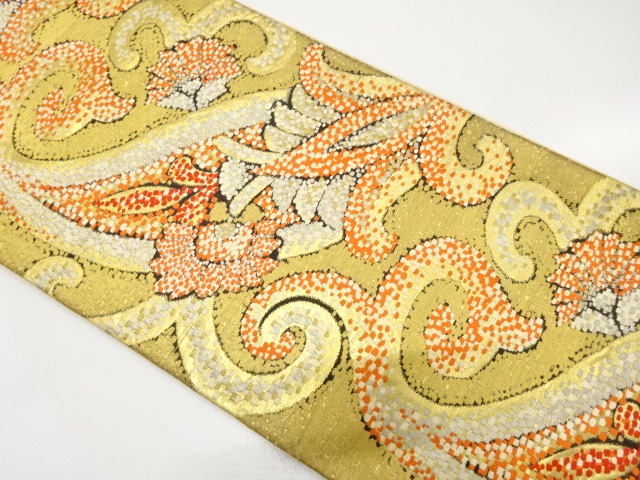 アンティーク　花唐草模様織り出し袋帯（材料）